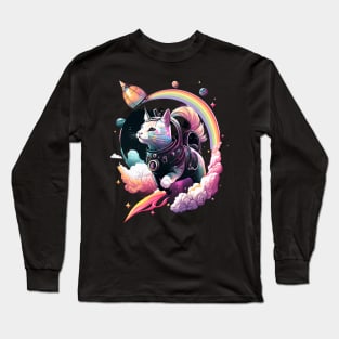 Galaxy Cat Catronaut Cat Astronaut Deep In Space Rainbow Long Sleeve T-Shirt